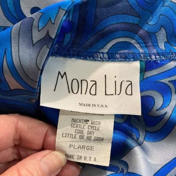 Mona Lisa Women’s Nightgown Robe Maxi Dress Made In USA Satin Paisley Blue PL - Picture 6 of 14